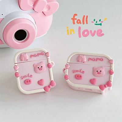 Ốp Case dành cho Airpods 1,2/ Airpods Pro/ Airpods Pro 2/ Airpods 3/  Hình Heo hồng và trái tim_ Hàng chính hãng
