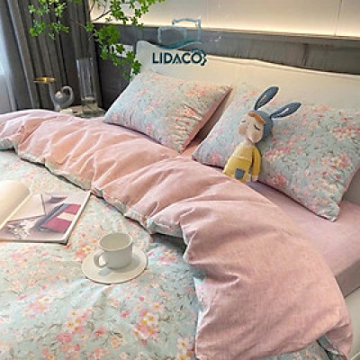 Bộ vỏ chăn ga giường cotton 100% Lidaco cotton hàn không bai xù, siêu mềm mịn, thoáng mát
