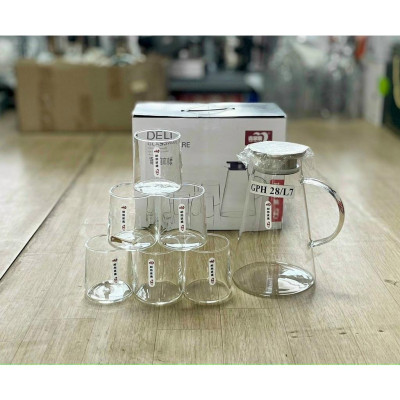 Set bình thủy tinh kèm 6 cốc sang trọng hiện đại dày dặn