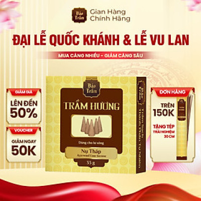 Trầm Nụ Tháp Bảo Trầm – Hộp Vàng 33g | Nụ Trầm Xông Lư – Thơm Sâu Thanh Tịnh | Tự Nhiên