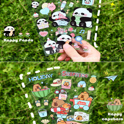 SET 6 Tờ 90 Nhãn Dán Sticker Thỏ Gấu Chuột PET Trong Suốt Cute Không Thấm Nước Trang Trí Dễ Thương