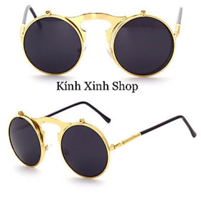 Kính Râm Mắt Tròn Thầy Bói 2 Tròng Mở Nắp 2in1 Chống Nắng, Chống Lóa Uv Cao Cấp - Có Thể Đi Ngày và Đêm