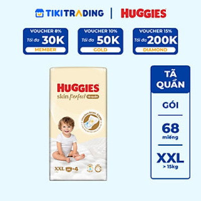 Tã quần Huggies Skin Perfect Mega Jumbo XXL64+4 miếng với 2 vùng thấm giảm kích ứng da