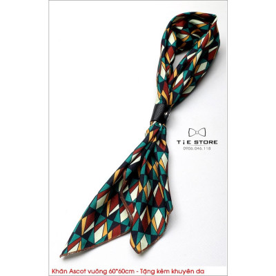 Khăn Ascot  vuông 60*60cm xanh họa tiết - Khăn quàng trong áo sơ mi - New Collection