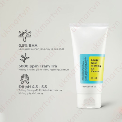 Gel Rửa Mặt Tràm Trà, 0.5% BHA COSRX Low pH Good Morning Gel Cleanser 150ml