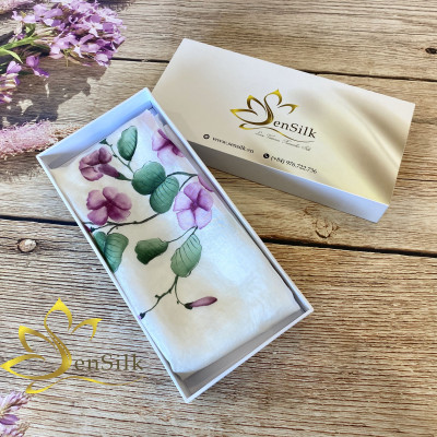 Khăn Lụa Tơ Tằm Vẽ Hoa Muống Biển SenSilk, Khăn Vuông Thời Trang