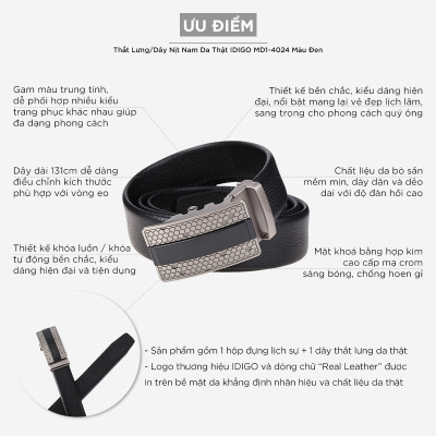 Thắt Lưng Nam Da Thật IDIGO MD1-4024 Màu Đen