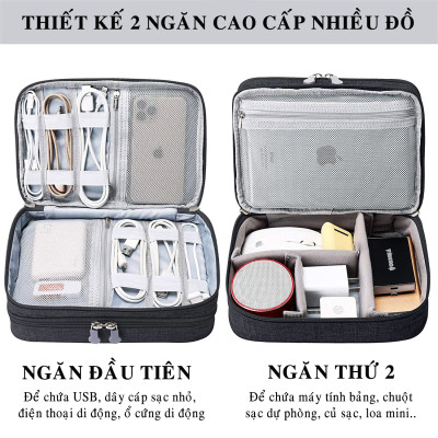 Túi đựng phụ kiện điện thoại 2 ngăn lớn cải tiến kích thước 27cm nhiều ngăn chống nước, chống sốc - Hàng chính hãng D Danido