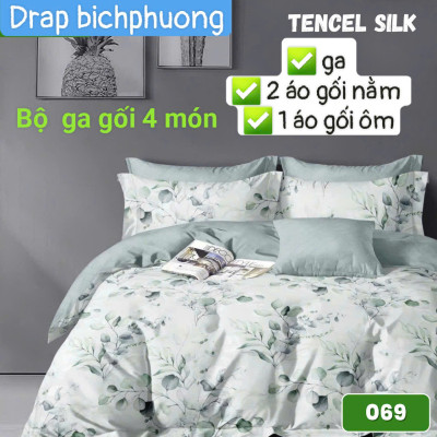 Bộ drap gối Tencel vải Hàn Quốc , đỉnh cao mát , mềm mại { drap và 3 áo gối}