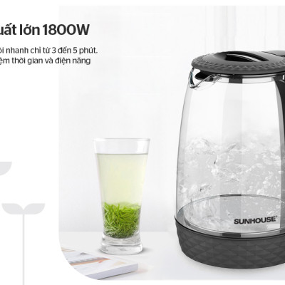 [Hàng Chính Hãng]  Ấm Siêu Tốc Thủy Tinh Sunhouse SHD1215 1.8 Lít - Bảo Hành 12 Tháng Toàn Quốc