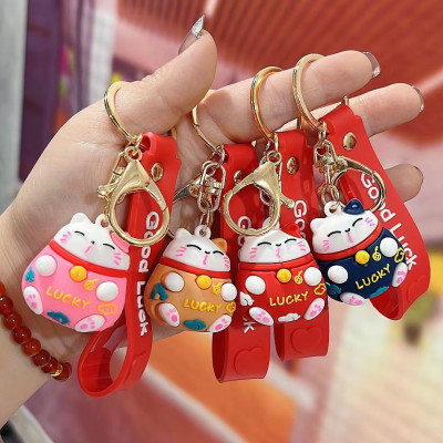 Móc Khoá Mèo Thần Tài Lucky May Mắn Nhiều Màu Sắc Có Dây Treo Silicon - HENRYSA