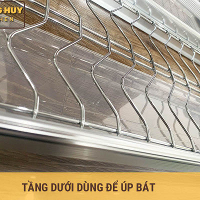 Giá úp bát 2 tầng cố định inox bóng cho tủ bếp trên