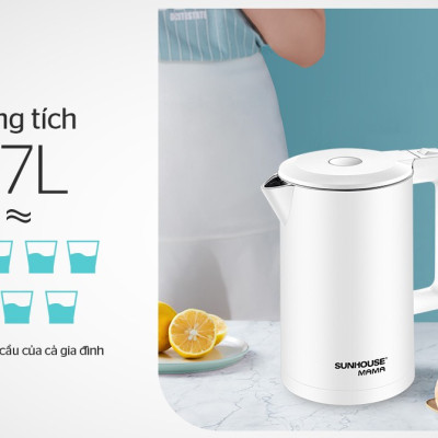 Ấm Siêu Tốc INOX 2 Lớp 1.7L SUNHOUSE MAMA SHD1386W - Hàng Chính Hãng