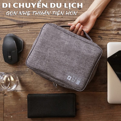 Hộp túi vải đựng phụ kiện công nghệ (cáp sạc di động, sạc dự phòng, điện thoại, tai nghe, thẻ nhớ, chuột...) - màu giao ngẫu nhiên