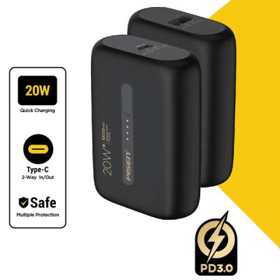 Sạc Dự Phòng Pisen Quick - Power Tiny 20W 10000mAh - Pisen TS-D304 - Màu Đen