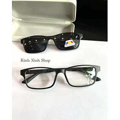 Gọng Kính Cận, Kính Râm Cận 2in1 2 Lớp Dáng Vuông Nhỏ Unisex 