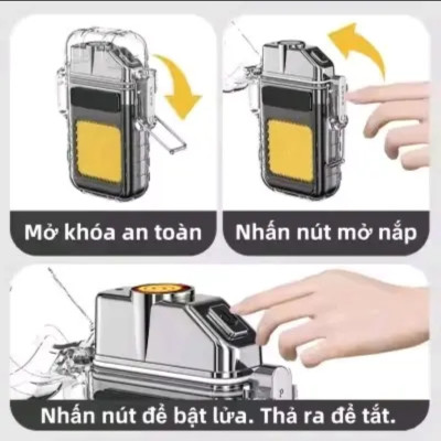 Bật Lửa Điện Cao Cấp 3 in 1. Kiêm Đèn Pin LED 3 Chế Độ, Móc Khoá Tiện Lợi,  Sạc Nhanh Type C, Chống Nước IPX6