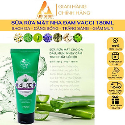 Sữa Rửa Mặt VACCI Tinh Chất Lô Hội 180ml - Làm Sạch Da - Cấp Ẩm - Giảm Tình Trạng Mụn Cám - Mụn Đầu Đen