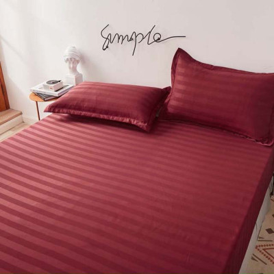 Bộ Ga Gối Cotton Kẻ 3F  Lidaco Chuyên Dụng Cho Khách Sạn - Đỏ Đô