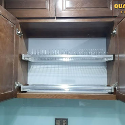 Giá úp bát 2 tầng cố định inox bóng cho tủ bếp trên