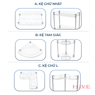 Kệ Tam Giác đa năng Inox 2/3/4 Tầng Cao Cấp