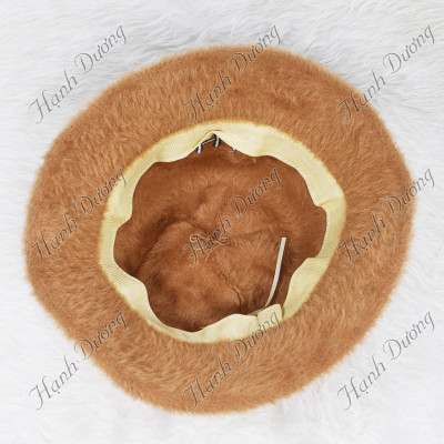 Nón bucket cúp lông xù thêu chữ CHA, vành rộng 5cm, chất liệu lông xù mềm mại, thời trang
