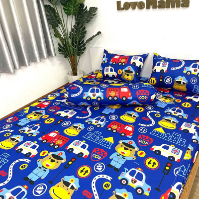 Ga chống thấm Cotton LoveMama chống thấm nước Họa tiết xe cảnh sát