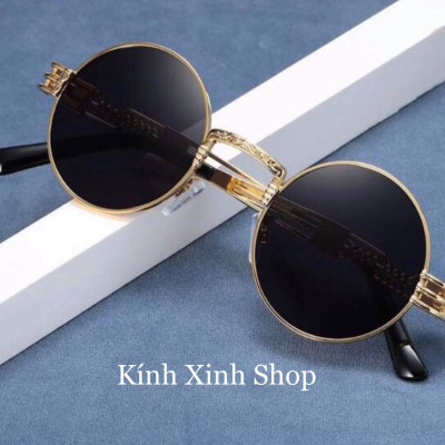 Kính râm, Kính mát Mắt tròn Kim loại lò xo Hàn Quốc - Hàng cao cấp (Đen)