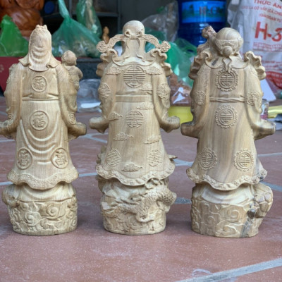 Bộ tượng phật tam đa phúc lộc thọ mẫu mới bằng gỗ bách xanh thơm nức kt cao 20×6×9cm