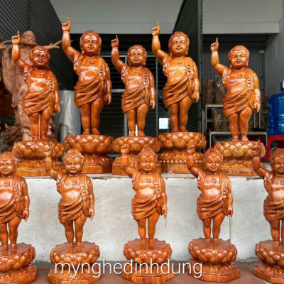 Tượng phật đản sinh bằng gỗ hương đá kt cao 50×17×17cm 