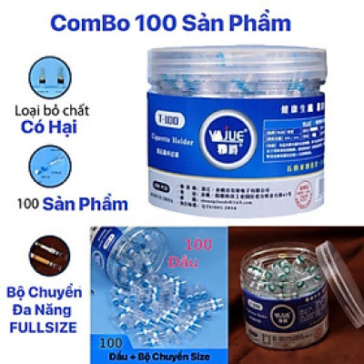 Hộp 100 Đầu Lọc Khói Thuốc Giảm Độc Tố Kèm 4 Đầu Chuyển Loại Nhỏ