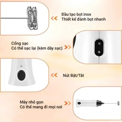 Máy Đánh Sữa, Cà Phê, Trứng, Socola, Matcha Tạo Bọt Sử Dụng Dây Sạc Điện - HÀNG CHÍNH HÃNG MINIIN