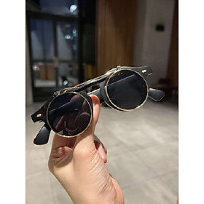 Kính mát nam nữ Mắt tròn Clip on 2 tròng bật nắp