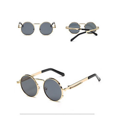 Kính Râm, Kính Mát Nam Nữ Dáng Tròn Kim Loại Hàn Quốc Cao Cấp (ĐEN)