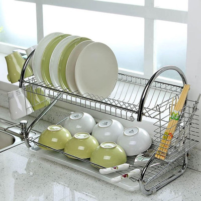 KỆ ÚP BÁT ĐĨA INOX 2 TẦNG CÓ KHAY HỨNG NƯỚC