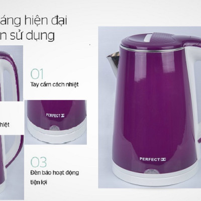 Ấm đun siêu tốc 2 lớp Inox 304  Perfect  2L2- Hàng chính hãng