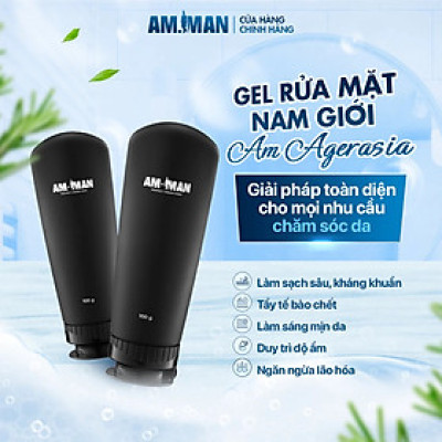 Sữa rửa mặt nam AM-MAN AM AGERASIA 100ml dạng gel ngăn ngừa mụn, dưỡng ẩm, làm sạch da, sáng da