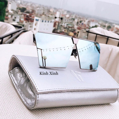 Kính râm Nam Nữ Gọng Kim Loại Vuông Bản To Cao Cấp (Bạc Gương)