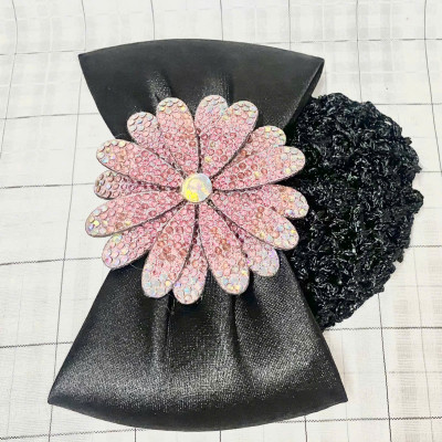 KẸP TÓC BÚI LƯỚI MÀU ĐEN ĐÍNH HÌNH BÔNG HOA ĐÁ MÀU TÍM