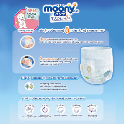 Bỉm - Tã quần Moony Blue size L Boy 44 miếng (Cho bé 9~14kg)