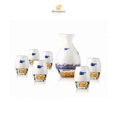 Bộ bình ly pha lê sứ đúc vàng GP03 (hoa văn áng mây) MT Gold Art- Hàng chính hãng, trang trí nhà cửa, quà tặng dành cho sếp, đối tác, khách hàng