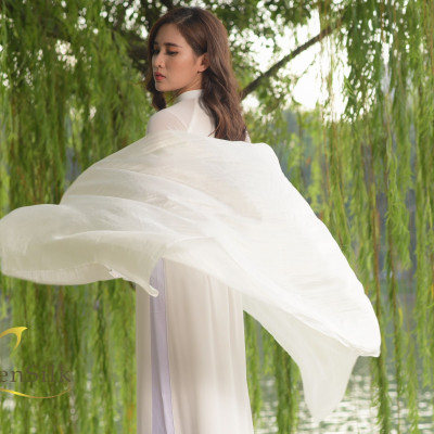 Khăn Lụa Trơn SenSilk Cao Cấp (Trắng Lụa) 180*55cm, Khăn Choàng Thời Trang