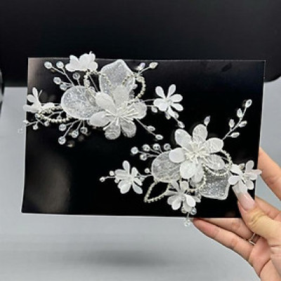 Cài tóc cô dâu hoa nhí cánh nhũ đính hạt pha lê mẫu mới