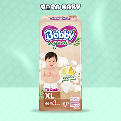Tã Bỉm Quần Hữu cơ lành tính Bobby Organic Mẫu Mới đủ size M54+4/ L48+4/ XL46+4/ XXL42+4/ XXXL31+4 miếng