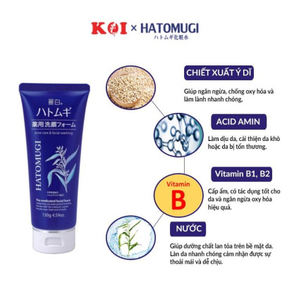 Sữa rửa mặt ngừa mụn, dưỡng ẩm và làm sáng da Hatomugi The Medicated Facial Foam 130g (xanh)
