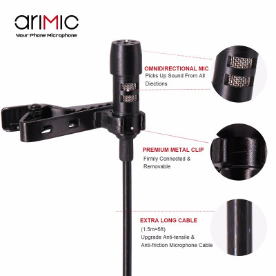 Micro cài áo cho điện thoại và máy ảnh AriMic Clip-on Lavalier - Hàng Nhập Khẩu