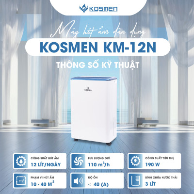 Máy Hút Ẩm Dân Dụng Kosmen KM-12N Công Suất 12 lít/ngày - Hàng Chính Hãng