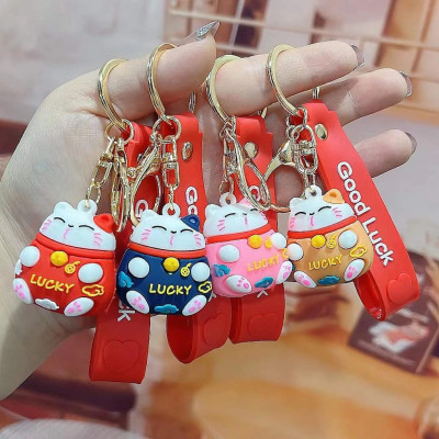Móc Khoá Mèo Thần Tài Lucky May Mắn Nhiều Màu Sắc Có Dây Treo Silicon - HENRYSA