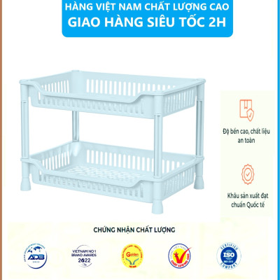 Kệ chữ nhật 2, 3 tầng nhựa VIỆT NHẬT - Đựng gia vị, chén đĩa bếp, đồ dùng phòng tắm size Đại- Hàng Việt Nhật (Giao màu ngẫu nhiên) 