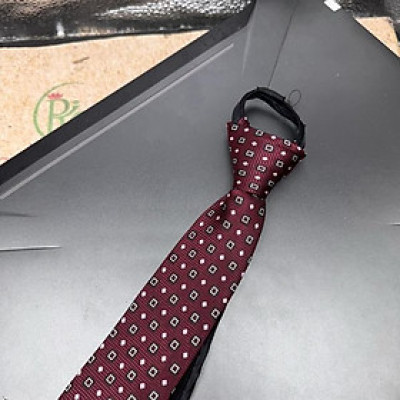 Cà vạt nam mẫu thắt sẵn dây kéo bản nhỏ 6cm màu đỏ đô chấm họa tiết